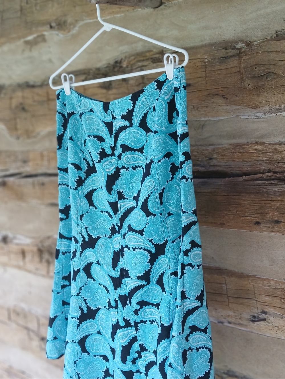 Kim Rogers Turquoise Paisley A Line Linen Maxi Skirt Size 12 - Picture 6 of 8